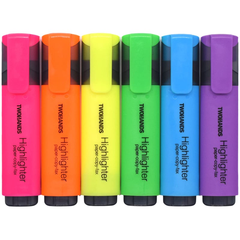 TWOHANDS Highlighters,Chisel Tip Marker Pens,6 Assorted Colors,with Large Ink Reservoir for Extra Long Marking 20062 - Image 1